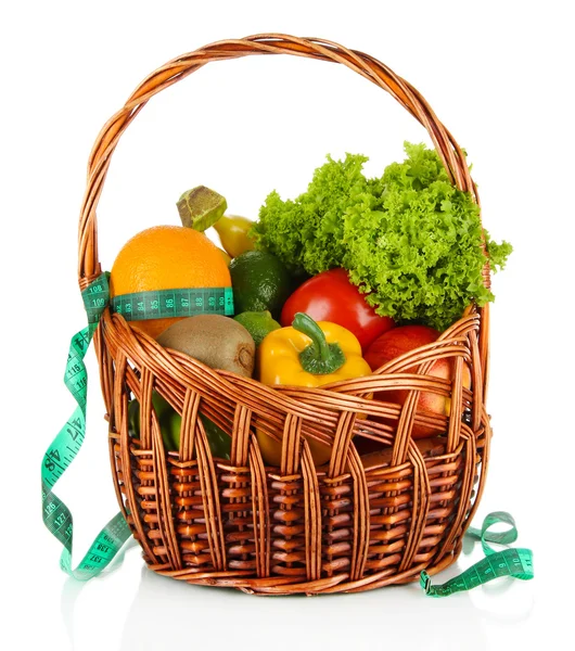 Fresh vegetables in wicker basket isolated on white — Stock Photo, Image