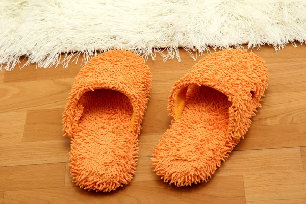 Bright slippers, on floor background — Stock Photo, Image