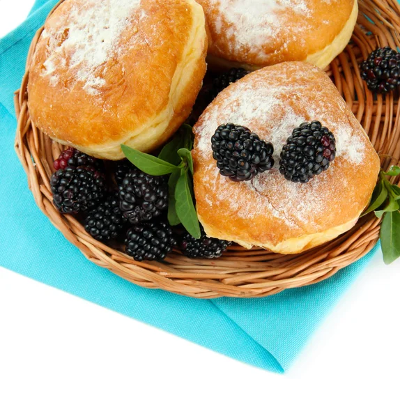 Tasty donuts with berries, isolated on white — Stock Photo, Image