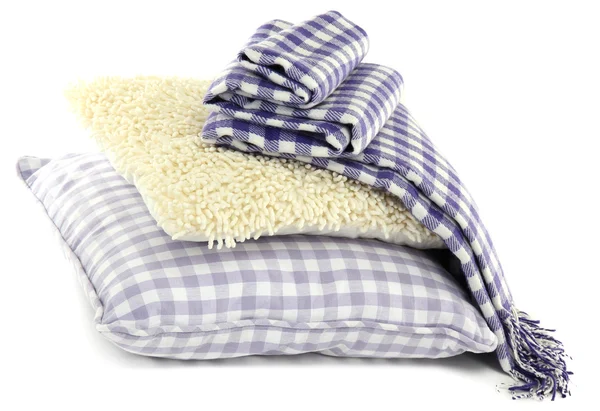 カラフルな枕と白で隔離される格子縞 — ストック写真