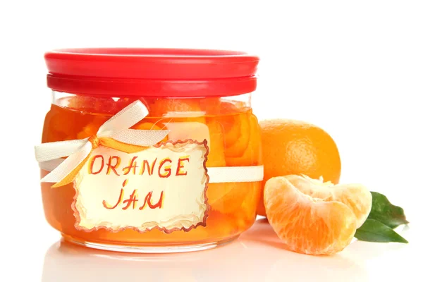 Orange jam with zest and tangerines, isolated on white — Stock Photo, Image