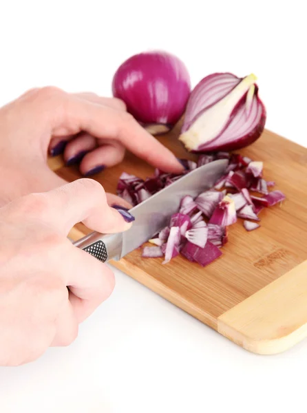 Cutting purple onion isolated on white — Stock Photo, Image