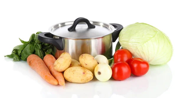Ingredientes para cozinhar sopa isolada em branco — Fotografia de Stock
