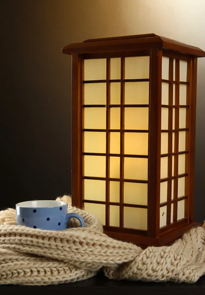 Japanese table lamp on brown background — Stock Photo, Image