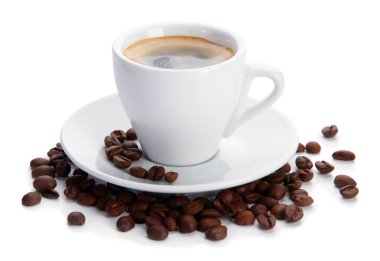 kahve kahve çekirdekleri, üzerinde beyaz izole ile