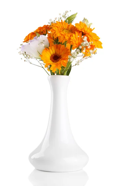 Календула цветы в вазе изолированы на белом — стоковое фото