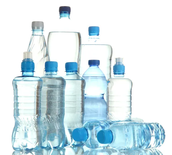 Different water bottles isolated on white — Stock Photo, Image