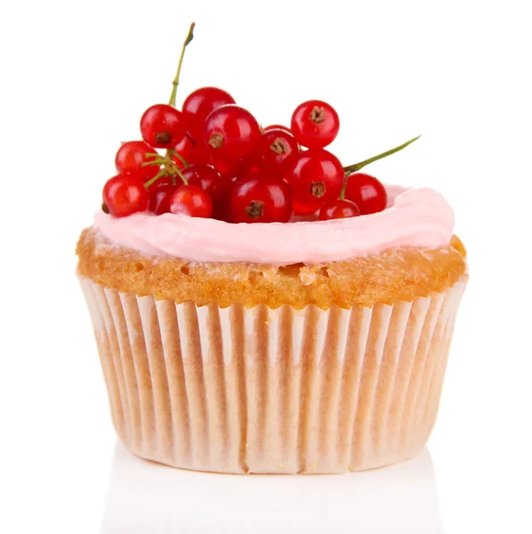 Tasty muffin with berries isolated on white — Stock Photo, Image