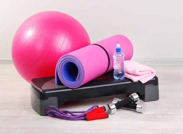 Different tools for fitness in room — Stock Photo, Image