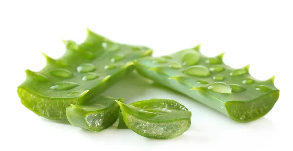 Hojas de aloe con gotas, aisladas en blanco —  Fotos de Stock