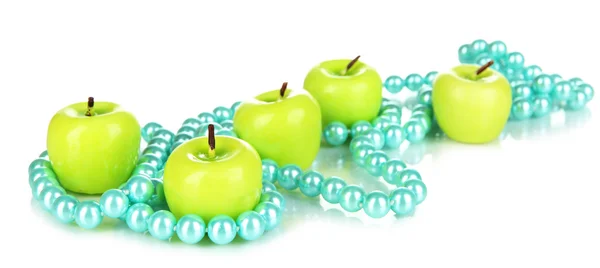 Aroma apple candles with beads isolated on white — Stock Photo, Image