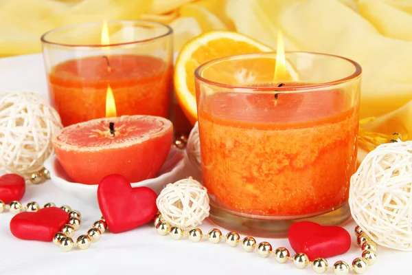 Romantic lighted candles close up — Stock Photo, Image