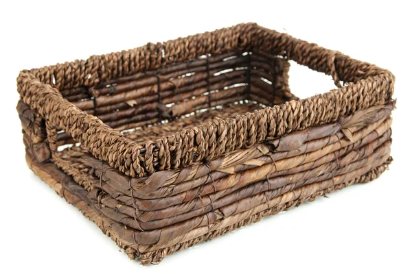 Wicker basket, isolated on white — Stock Photo, Image