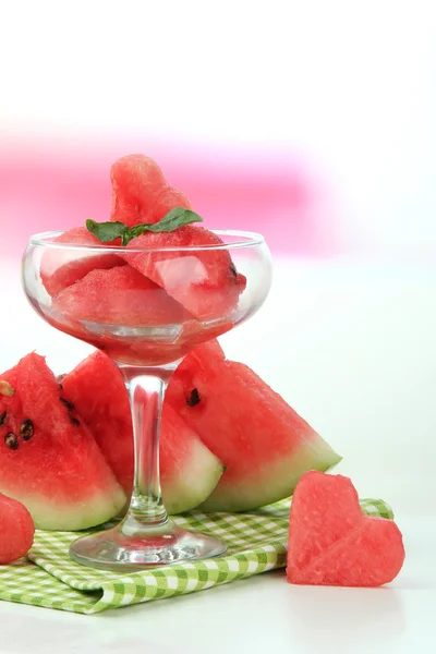 Fresh watermelon and watermelon dessert, outdoors — Stock Photo, Image