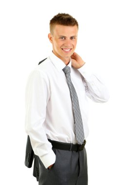 Genç işadamı beyazda izole edilmiş