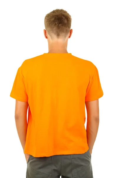 T-shirt på ung man isolerat på vit — Stockfoto