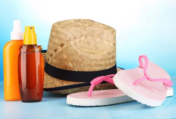 Beach items on beach background — Stock Photo, Image