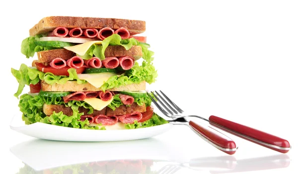 Büyük sandviç, üzerinde beyaz izole — Stok fotoğraf