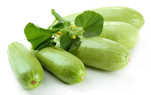 Raw zucchini with leaves, isolated on white — Stock Photo, Image