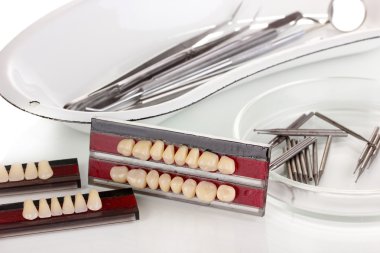 Protez diş araçları üzerinde beyaz izole