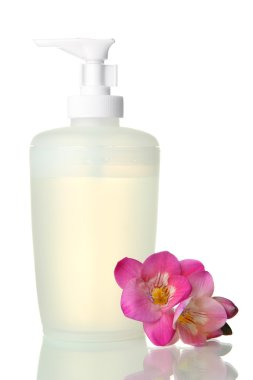 şişe ile üzerine beyaz izole sıvı sabun