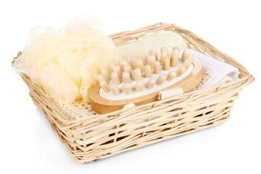 hasır sepet, üzerinde beyaz izole kaplıcada için ayarla