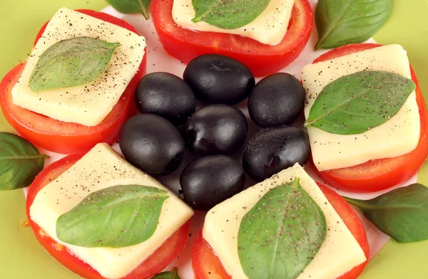 Käse-Mozzarella mit Gemüse im Teller auf dem Tisch — Stockfoto