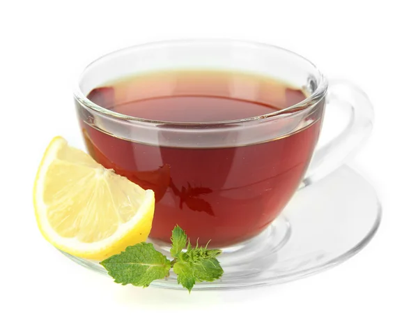 Cup of tea with lemon isolated on white — Stock Photo, Image