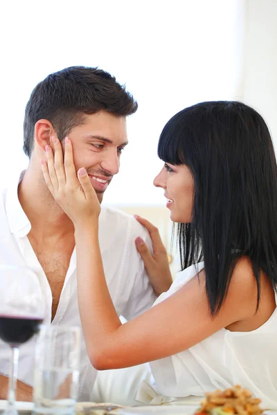 Beautiful couple having romantic dinner at restaurant — Stock Photo, Image