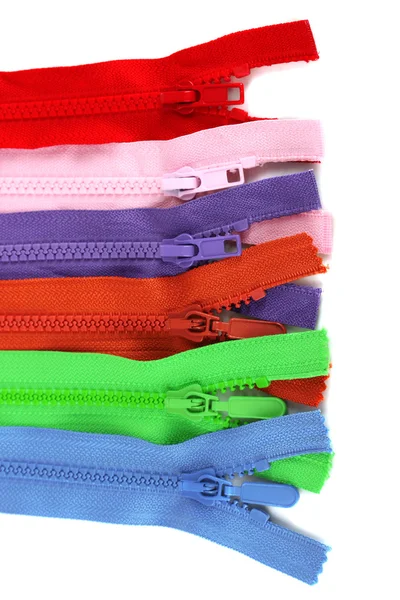 Multicolored zippers isolated on white — Stock Photo, Image