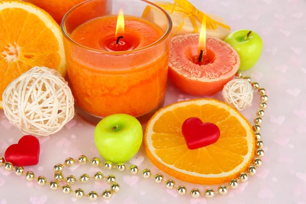 Romantic lighted candles close up — Stock Photo, Image