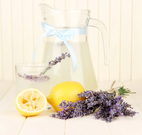 Lavender lemonade, on white wooden background — Stock Photo, Image
