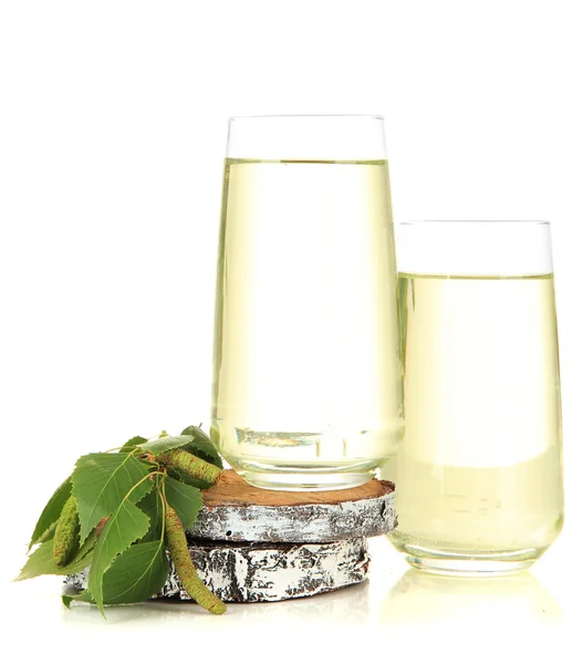 Glasses of birch sap, isolated on white — Stock Image Glasses of birch sap, isolated on white Royalty Free Stock Photos
