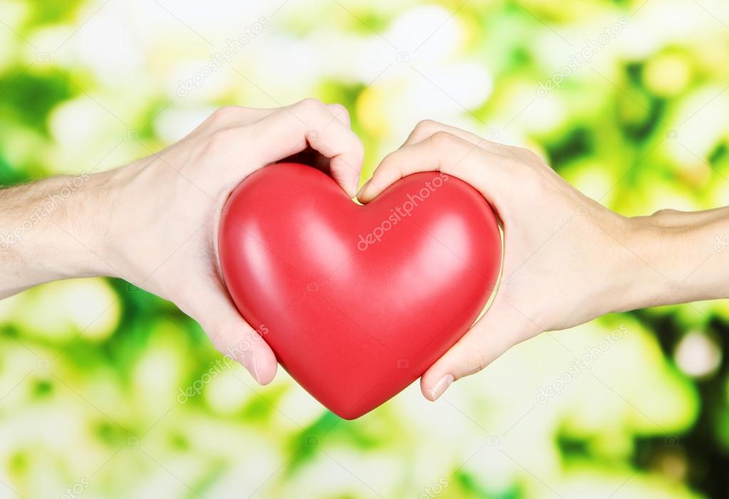 Heart in hands on nature background