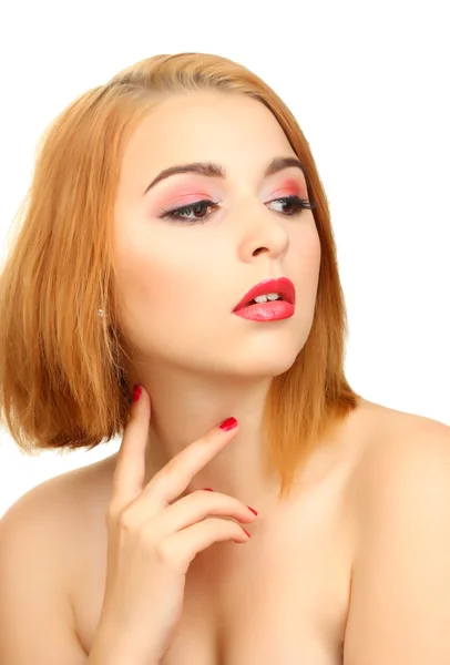 Portrait de jeune femme sexy avec glamour maquillage et manucure rouge — Photo