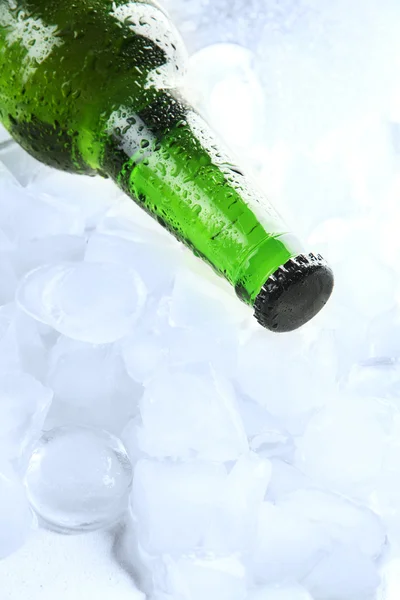 アイス キューブとビールのボトルをクローズ アップ — ストック写真