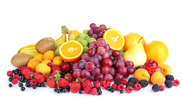 Fresh fruits and berries isolated on white — Stock Photo, Image