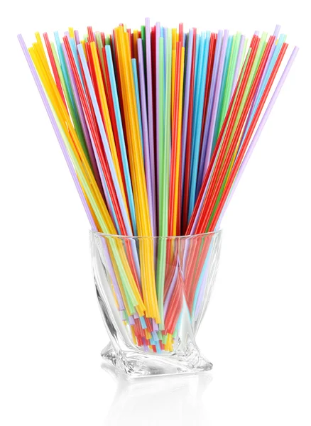 Many straws in glass isolated on white — Stock Photo, Image