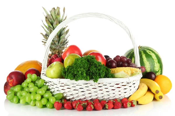 Frutta e verdura diverse isolate su bianco — Foto Stock
