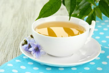 Cup of tea with chicory, on wooden background clipart
