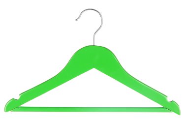 Green wooden hanger isolated on white