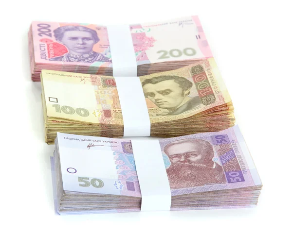 白で隔離されるウクライナのお金の山 — ストック写真