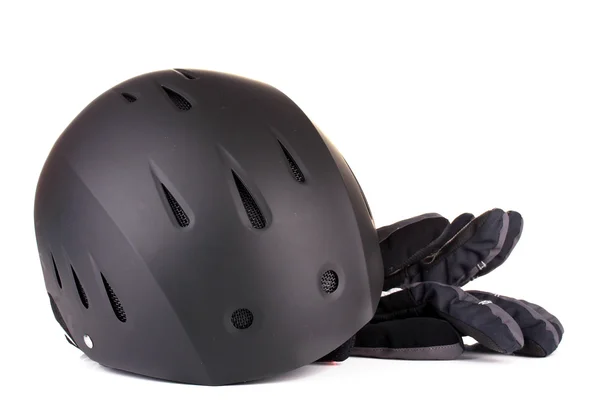 Casco e guanti per sport invernali, isolati su bianco — Foto Stock