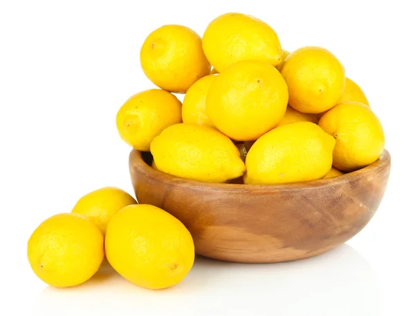 Ripe lemons in bowl isolated on white — Stock Photo, Image