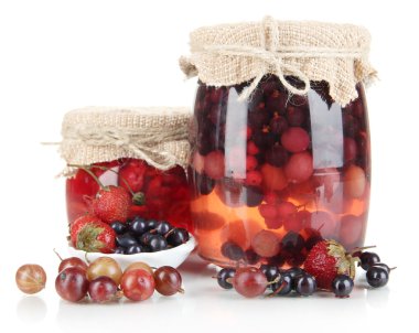 Home made berry jam isolated on white