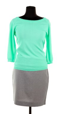 güzel bluz ve üzerinde beyaz izole manken üzerinde gri etek