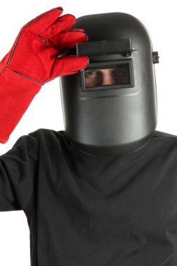 Kaynakçı üzerinde beyaz izole maskesinde portresi
