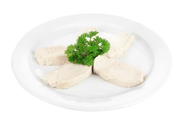 Gekookte kippenvlees, geïsoleerd op wit — Stockfoto