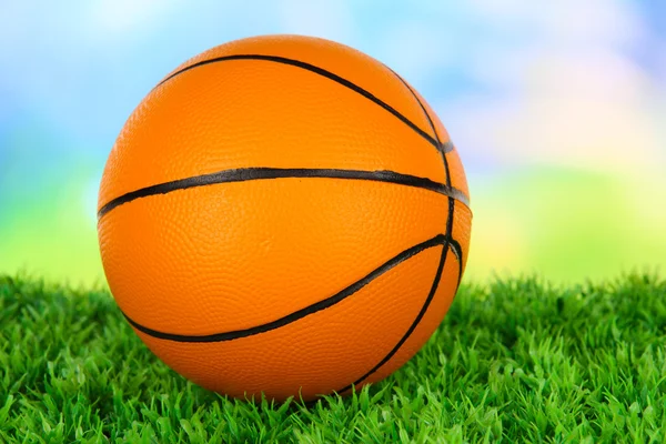 明るい背景上の緑の芝生の上のバスケット ボール — ストック写真