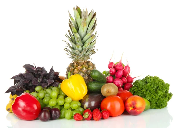 Diferentes frutas y verduras aisladas en blanco —  Fotos de Stock